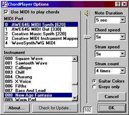 ChordPlayer options dialog